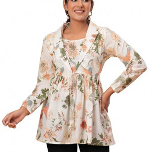 Pure Cotton Cream Regular top with Floral Print