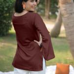 Women's Light Green Rayon Yoke Embroidery Straight Short Kurti