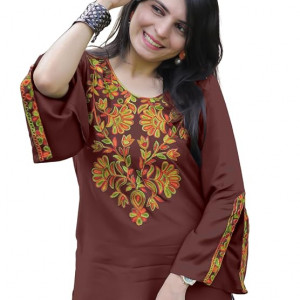 Women's Light Green Rayon Yoke Embroidery Straight Short Kurti