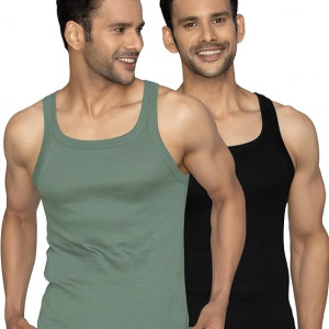 Men's 100% Cotton Ribbed Regular Fit Solid Square Neck Vest