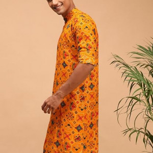 Men's Cotton Blend Patola Kurta