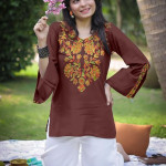 Women's Light Green Rayon Yoke Embroidery Straight Short Kurti