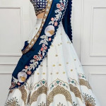 Women's White Embroidered Satin Silk Lehenga Choli