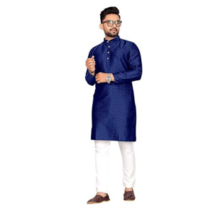 Men's Self Design Cotton Silk Kurta